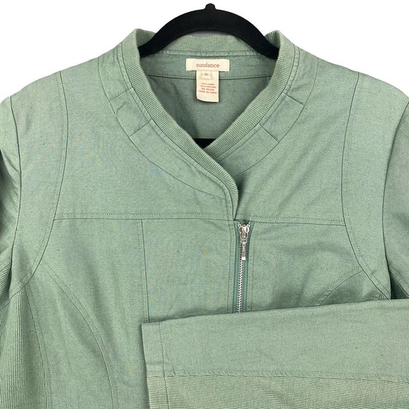 Sundance Green Linen Cotton Moto Jacket - Picture 2 of 7